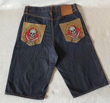 Ed Hardy Kurze Jeans by Christian Audiger Gr. 32 Kurze Hose Glitzer Totenkopf