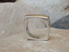 Attraktiver 925 massiv Sterling Silber Quadrat Ring Band Unisex Schmuck Ring