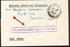 PALESTINE 1932 "TELEPHONE ACCOUNTS" boxed violet and K2 "JERUSALEM" on Formcover