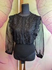 Blusenbody Damen Spitzen Bluse Oberteil  schwarz  Gr. S NEU
