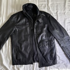 G-Star Raw Vintage Authentic Leather Black Moto Biker Jacket 3301 M Medium