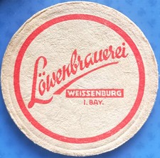 Alter dicker Bierdeckel Löwenbrauerei K. Pflaumer Weissenburg i. Bay. um 1940-50