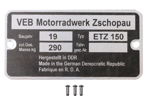 Typenschild für etz - typenschild,