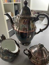 WMF Kaffeekanne, Milch/Zucker - Porzellan versilbert, unpoliert