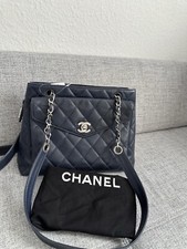 Chanel Vintage Shopper Kaviar Leder Dunkelblau Gebraucht Tasche Damen