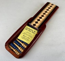 2-in-1 Reise Brettspiel Tic Tac Toe & Solitaire in Holz-Box L 10cm / B 5 cm