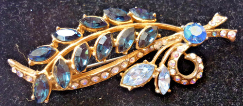Brosche goldfarbig blau - goldfarbig,