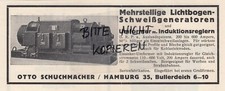 HAMBURG, Werbung 1928, Otto Schuchmacher Lichtbogen-Schweiss-Generatoren