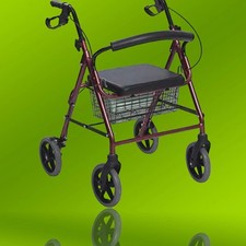 Aluminium Rollator 4 Räder für Senioren, leicht, rot, klappbar, stabil