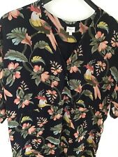 pepe jeans blusen kleid S (M)vogel blumen kakadu print dunkelblau boho
