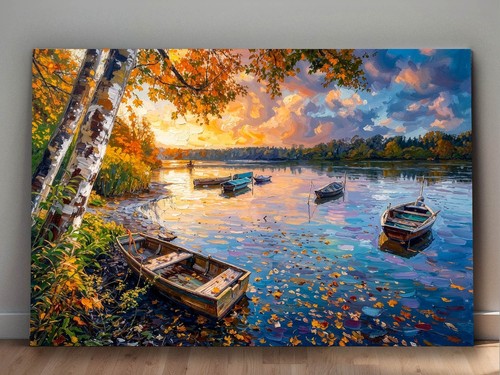 Leinwandbild herbst see boote - leinwandbild,