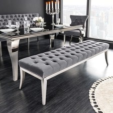 Design Sitzbank CASTLE DELUXE 165cm grau Samt silber Edelstahl gepolstert Bank