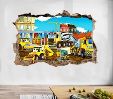 Wandtattoo Baustelle Fahrzeuge LKW Bagger Wandaufkleber Wandsticker Kinderzimmer