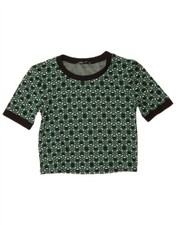 ZARA Damen Crop Bluse Top UK 8 Small Grün Geometrisches Muster Polyester AG01