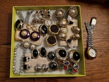 Modeschmuck Vintage 80/90er Jahre, Uhr mit Rolex Schließe, Ohrclips, Ringe