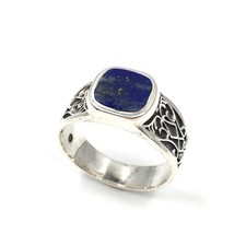 925 Silber Siegelring blauer Lapislazuli Herren Schmuck Band Ring 18.4mm / 58