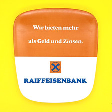 Zahlteller Geldteller Werbung Raiffeisenbank Fähnrich-Plastic Wechselgeldteller