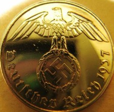 Altdeutschland 5 Reichspfennig 1937 - Goldfarbe - Münze III. Reich - Zweiter Weltkrieg - Vintage - RARITÄT