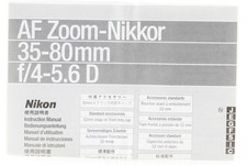Bedienungsanleitung Nikon AF Zoom-Nikkor 35-80mm 4-5.6 D Instructions Anleitung