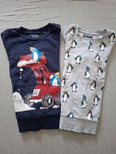 2x Lustige Sweatshirts Gr. 122 , mit Pinguin-Aufdrucken in  Blau/Grau