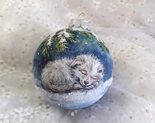 Weihnachtskugel aus Glas, Kugel, Christbaumkugel handbemalt , Hund, Welpe, 10 cm