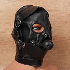 PU Leder Kopfhaube Kopfmaske Mit Offene Mundknebel Bondage Fetisch Kopfbedeckung