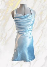 NEU Handgemachtes Designer Satin Mini AbendKleid Brautjungfernkleid Hellblau -36