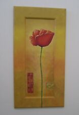 Wandbild Kunstdruck Bild Unikatrahmen bemalt Mohnblume Mohn Blume Gelb Rot 27x56