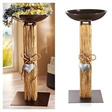 Pflanzsäule Wood Holz mit Pflanzschale Metall Deko Säule Schale Romantik Herz 
