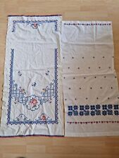 ❤️ 2x  Leintuch alt antik bestickt Kreuzstich Küche Decke Vorhang retro Leinen 