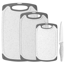 GRÄWE Schneidebrett-Set, 4-teilig, inkl. Messer, Granit-Look, Schwarz/Grau/Weiß