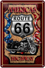 Blechschild 20x30cm gewölbt Route 66 American Highway Motorrad USA Deko Geschenk