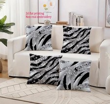 4er Set Kissenbezüge 45x45 cm Glitzer Optik Schwarz Silber Weiß Sofa Deko Hülle