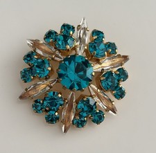 Vintage Strassbrosche 50er Austria USA Sternform türkis 4cm Nachlass Runde Toll