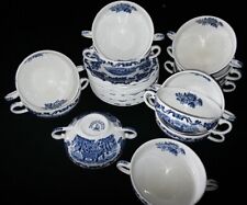 12x Keramik Suppentassen Ironstone Enoch Wedgwood England, blau weiß