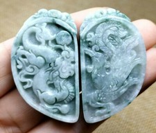 1A Jade Paar - Liebe - Partner  Amulett - Drache + Phönix + Band  + Zertifikat!