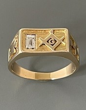 FREIMAURER RING AUS 585/-GELBGOLD MIT BAGUETTE-DIAMANT 0,42 ct., Sehr Selten !