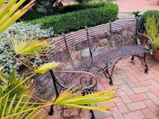 Französische Gartenbank SABOT, Rost Optik, Viertelkreis gebogen, handgeschmiedet