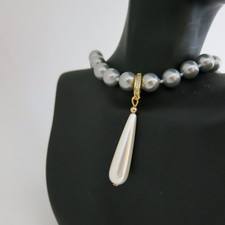 Vario Clip Anhänger Muschelkernperlen 8x30mm Creme-Weiß mit Zirkoniastein Unisex