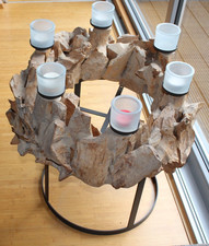 Großer Teakholz Kranz Deko Ganzjahreskranz Leuchter natur 6 flmg. 80 x 80 cm