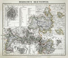 Herzogtum Braunschweig Original Stahlstich Landkarte Bibl. Institut 1860