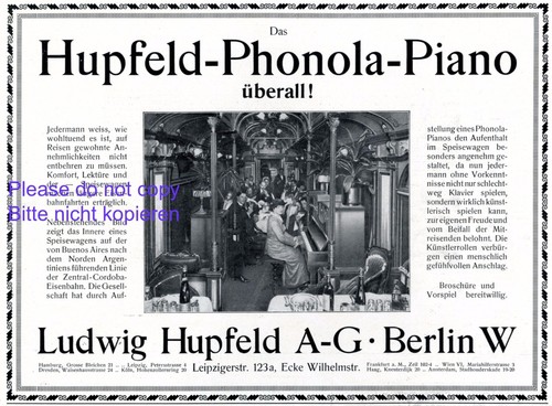 Klavier hupfeld reklame 1914 - hupfeld,