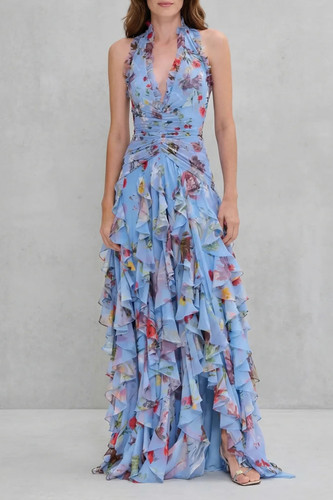 Damen maxi kleid rosa blumen - kleid,