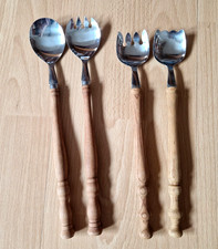 4tlg. Salat Servieren Anrichten Besteck Servieren Retro Holzgriff Chrom Oma