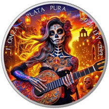 Mexico 2024 1 Onza DIA DE LOS MUERTOS Guitarist Morning 1 Oz Color mit OVP