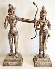 Tolles Paar antike Bronzestatuen "Rama und Sita" versilbert - Südindien vor 1900