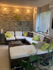 Modulare Sitzgruppe, 6 Elemente, Wasserhyazinthe mit beigen Polstern, waschbar