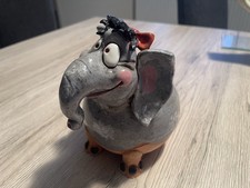 Lustige Elefantenfigur Deko-Figur Elefant aus Ton  grau lackiert ca. 17 cm hoch
