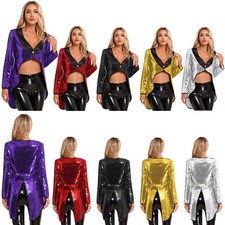 Damen Pailletten Frack Kostüm Zirkus Ringermaster Blazer Mantel Cosplay Karneval