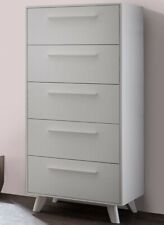 Hochkommode in Weiß, aus Massivholz Buche, mit 5 Schubladen, mit Holzgriffen